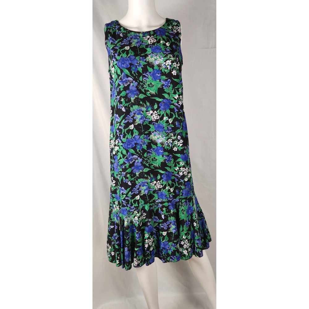 90s Floral Ruffle Hem Indie/Whimsygoth/Retro Sleeveless Sheath Dress M*